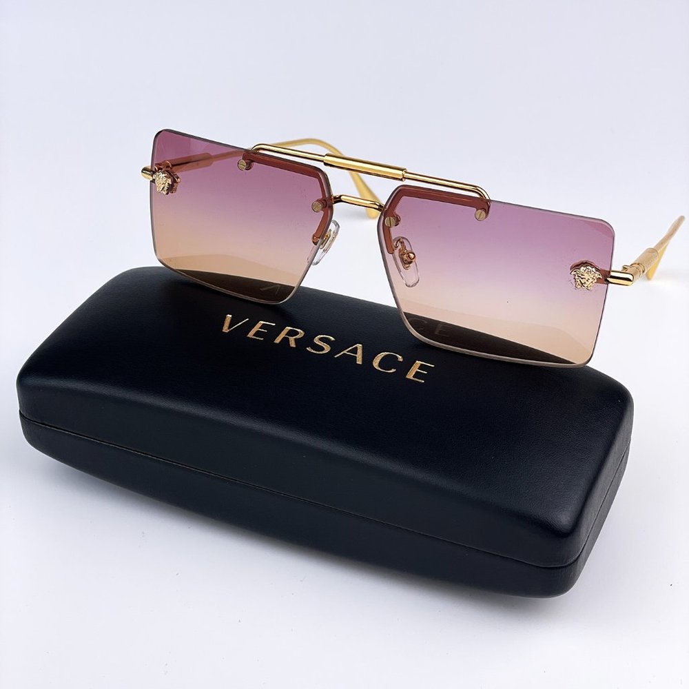 NEW Versace VE2245 100278 Gold Orange Fuchsia Rectangle Unisex  Sunglasses